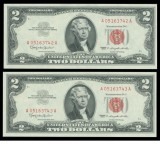 $2 Dollars 1963 United States Note Red Seal CH/GEM UNC Consecutive