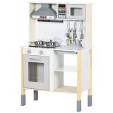 Jucarie bucatarie AIYAPLAY, inaltime reglabila, lumini si ustensile, MDF, PP, 60x30,5x93,2 cm, gri, alb | Aosom RO
