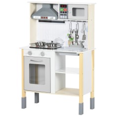 Jucarie bucatarie AIYAPLAY, inaltime reglabila, lumini si ustensile, MDF, PP, 60x30,5x93,2 cm, gri, alb | Aosom RO