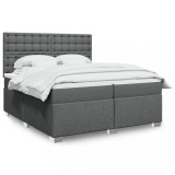 vidaXL Pat box spring cu saltea, gri &icirc;nchis, 200x200 cm, textil