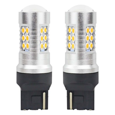 Set becuri auto cu LED CANBUS, 3030, 24SMD, compatibil T20, 7440, WY21W, Portocaliu, 12V / 24V, destinat competitiilor auto sau off-road foto