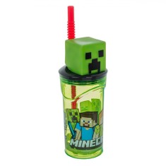 Pahar Plastic, Minecraft, 3D, Transparent Verde, Capacitate 0.36 L, Băieți