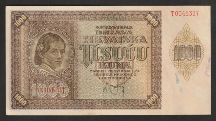 Croatia, 1000 kuna1941_aUNC-UNC_femeie croată T0045337