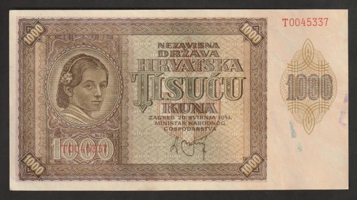 Croatia, 1000 kuna1941_aUNC-UNC_femeie croată T0045337