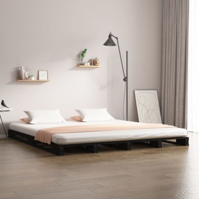 vidaXL Cadru de pat mic dublu 4FT, negru, 120x190 cm, lemn masiv pin foto