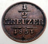 1.487 AUSTRIA 1/2 KREUZER 1851 A, Europa, Cupru (arama)