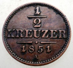 1.487 AUSTRIA 1/2 KREUZER 1851 A