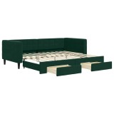Cumpara ieftin Pat de zi cu extensie si sertare verde inchis 90x200 cm catifea
