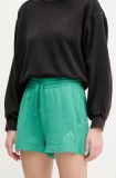 Adidas pantaloni scurti din bumbac ALL SZN femei, culoarea verde, neted, high waist, JD4731
