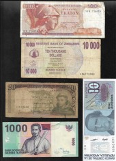 Set 5 bancnote de prin lume adunate (cele din imagini) #317