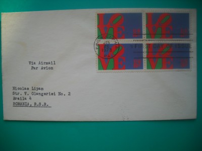 HOPCT PLIC S FDC NR 777 LOVE 1973 -SUA -CIRCULAT foto