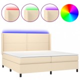 Cumpara ieftin Pat cu arcuri, saltea si LED, crem, 200x200 cm, textil