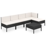 Set mobilier de gradina cu perne, 6 piese, negru, poliratan