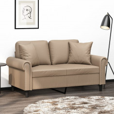 vidaXL Canapea cu 2 locuri cu pernuțe, cappuccino, 120 cm, piele eco. foto