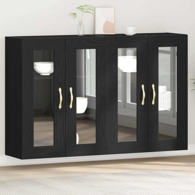 vidaXL Dulapuri montate pe perete - 2 piese Stejar negru 69,5 x 34 x 90 cm, din lemn prelucrat. foto