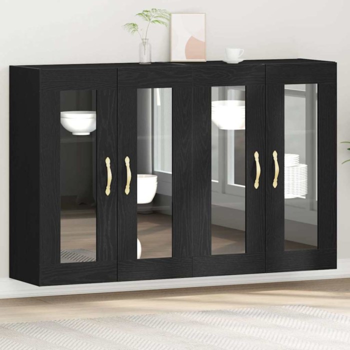 vidaXL Dulapuri montate pe perete - 2 piese Stejar negru 69,5 x 34 x 90 cm, din lemn prelucrat.