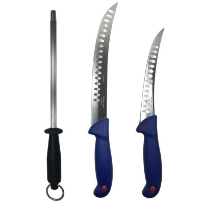 Set profesional de macelarie, transat, degresat, dezosat, otel carbon, 2 cutite, masat pentru ascutit foto