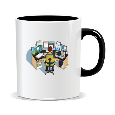 Cana personalizata cu mesaje pentru programatori, Birou de programator foto