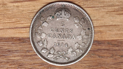 Canada - moneda de colectie argint sterling - 5 cents 1914 - George V -superba! foto
