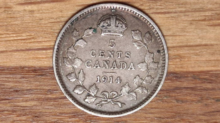 Canada - moneda de colectie argint sterling - 5 cents 1914 - George V -superba!