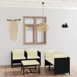 Cumpara ieftin Set mobilier de grădină cu perne, 5 piese, negru, poliratan