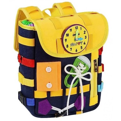 Ghiozdan Montessori, Flippy, pentru Copii 2-6 ani, Fidget Pop, cu Catarame si Fermoare, Jucarii Senzoriale, Activitate de Invatare prin Joc, Albastru foto