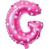 Balon folie metalizata litera g, flippy, 40 cm, cu imprimeu inimioare, umflati cu heliu sau aer, ambalaj individual, pai inclus, roz