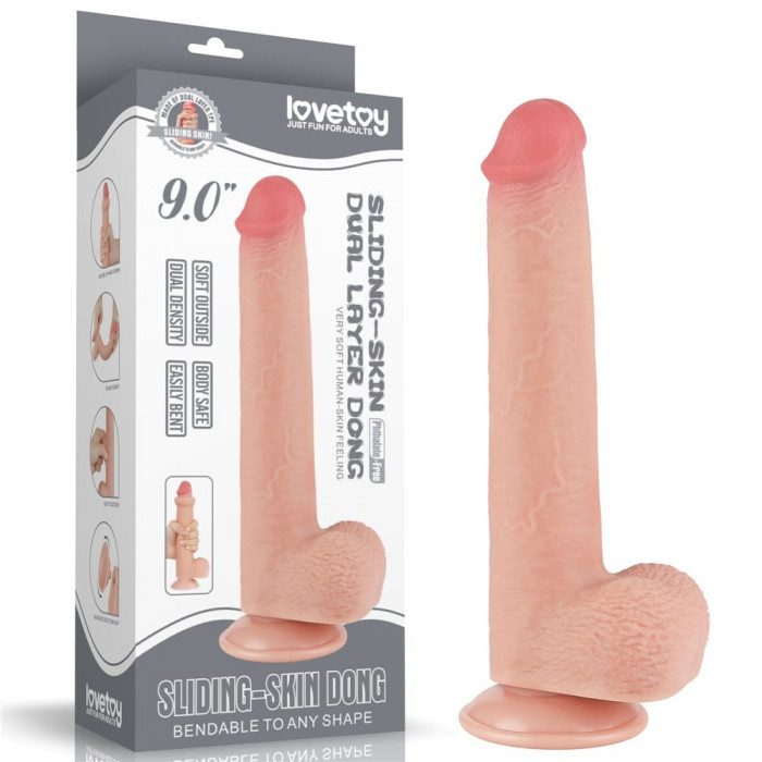 Dildo Realistic Sliding Skin Dual Layer, Natural, 22.5 cm