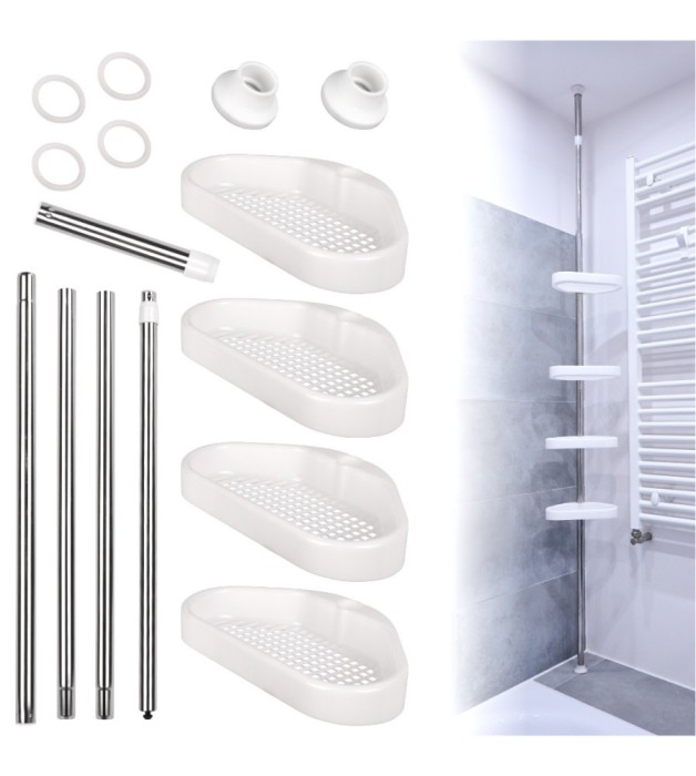 Raft de colt telescopic pentru dus cu 4 polite, 320 cm