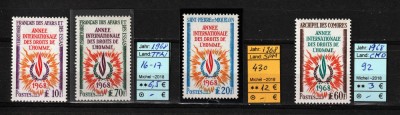 Lot Franţa, Colonii 1968 | &amp;quot;Anul Drepturilor Omului&amp;quot; - Carta ONU | MNH | aph foto
