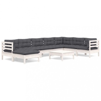 Set mobilier de gradina cu perne, 9 piese, alb, lemn masiv pin foto