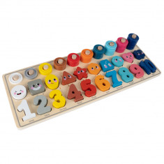 Set puzzle educativ din lemn, cifre si forme, 76 elemente, MalPlay 109783