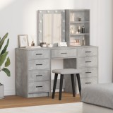 VidaXL Set masă toaletă cu LED, 3 piese, gri beton, lemn prelucrat