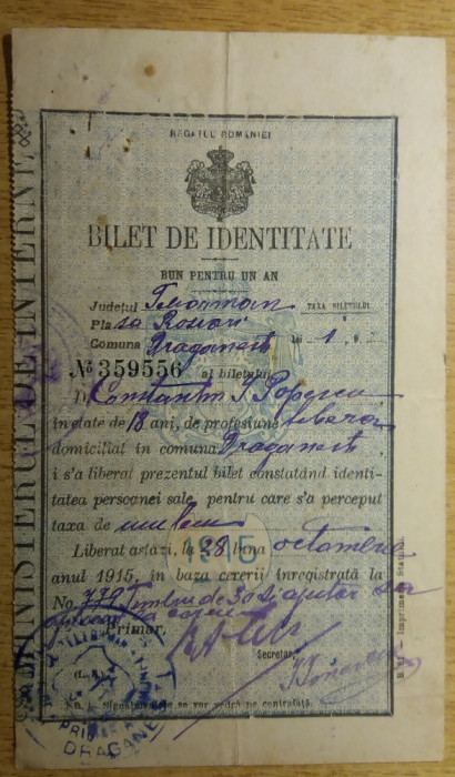 M3 C18 - 1915 - Bilet de identitate