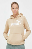 Puma bluza femei, culoarea bej, cu glugă, cu imprimeu