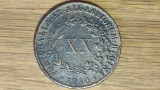 R08 Portugalia - moneda colectie f rara - 20 XX reis 1850 - Maria II - uriasa ⌀ 37mm, aprox 25 grame !