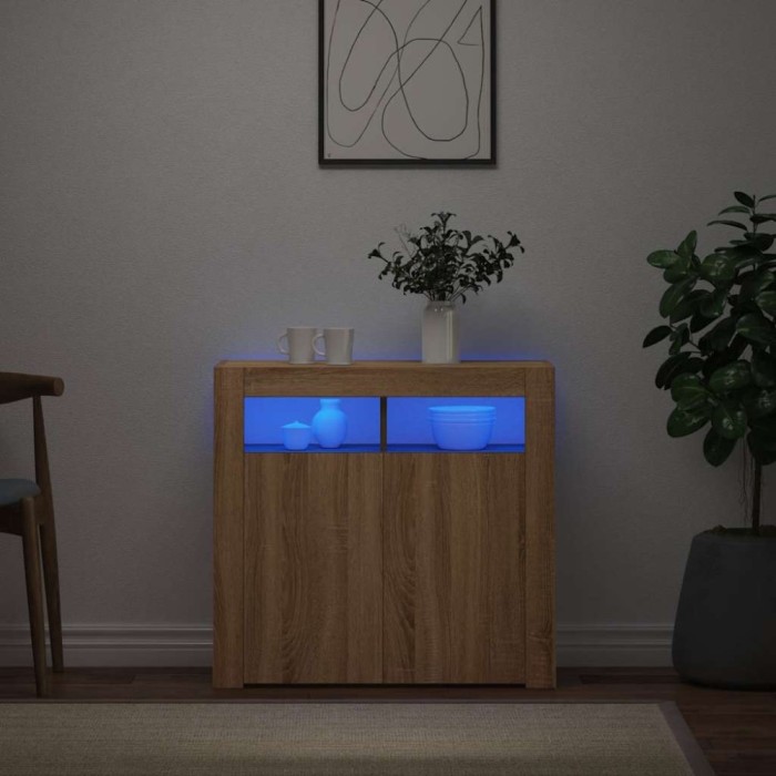 vidaXL Servantă cu lumini LED, stejar sonoma, 80x35x75 cm