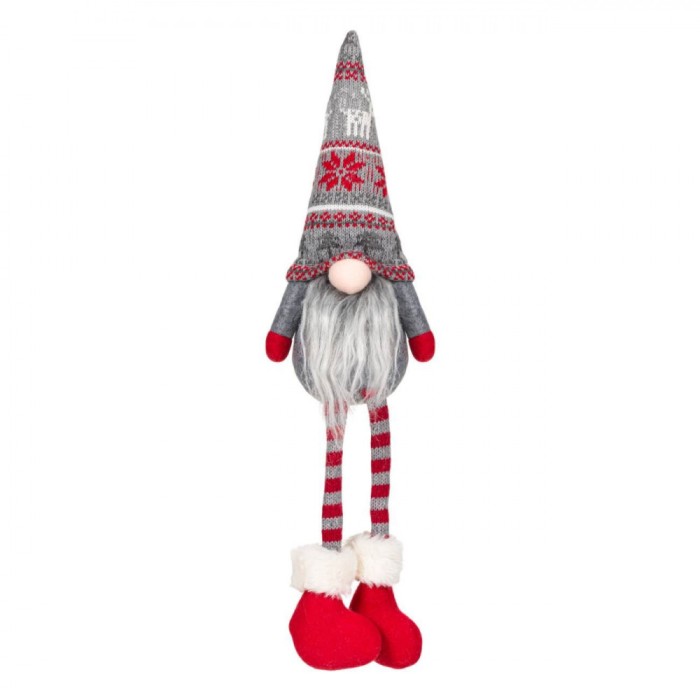 Figurină Gnome Crăciun, Zakar, Gri, 35 cm, Picioare Suspendabile, Poliester