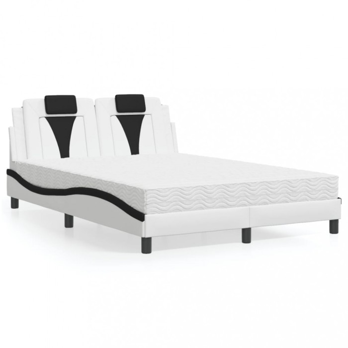 vidaXL Pat, Viana, cu saltea, alb și negru, 140x190 cm, piele ecologică 3208795