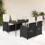 vidaXL Set mobilier de grădină cu perne, 5 piese, negru, poliratan 3212294