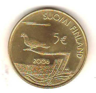 SV * Finlanda 5 EURO 2006 * 150 ANI DEMILITARIZAREA INSULELOR ALANDS * AUNC+ foto