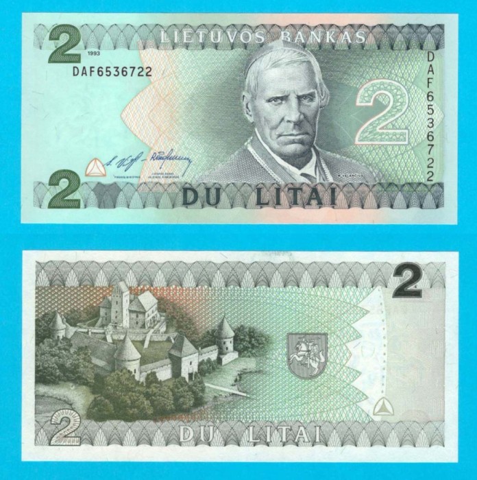 Lituania (p#54) 2 Litai 1993 UNC &#039;Valančius&#039; serie: DAF6536722