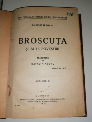 CARTE VECHE - BROSCUTA SI ALTE POVESTIRI - ANDERSEN- 1926 foto