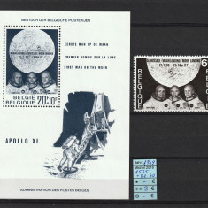 Belgia, 1969 | Aselenizarea Apollo 11 | Serie şi coliţă - MNH - Cosmos | aph