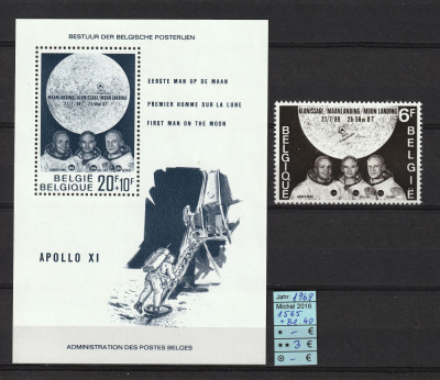 Belgia, 1969 | Aselenizarea Apollo 11 | Serie şi coliţă - MNH - Cosmos | aph foto