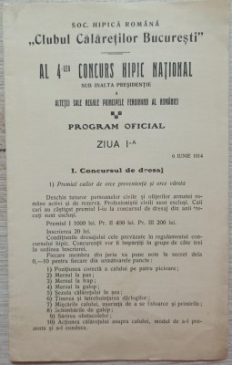 Program al 4-lea Concurs Hipic National// Clubul Calaretilor Bucuresti 1914 foto