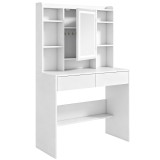 HOMCOM Masă de toaletă cu oglindă și iluminare LED, masă de coafat cu 2 sertare, compartimente deschise și 8 c&acirc;rlige, Alb | Aosom Romania