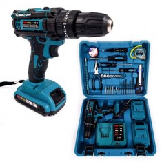 Trusa Bormasina cu percutie, 36V, 2 acumulatori, 30 accesorii, albastru