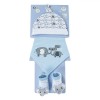 Set Căciuliță, Bavetă și șosete, Model 3D Elefant, Albe și Ciel, Bumbac, Băieți, Nou-Născut, Oem