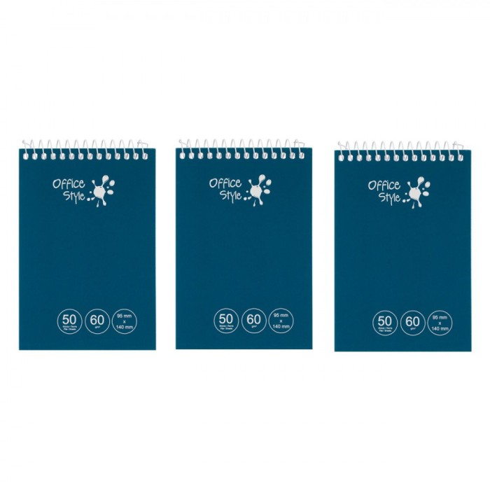 Carnetel Notite, Office Style, Spirală, 50 File, Dimensiuni 9.5x14 cm, Set 3 Bucăți, Albastru